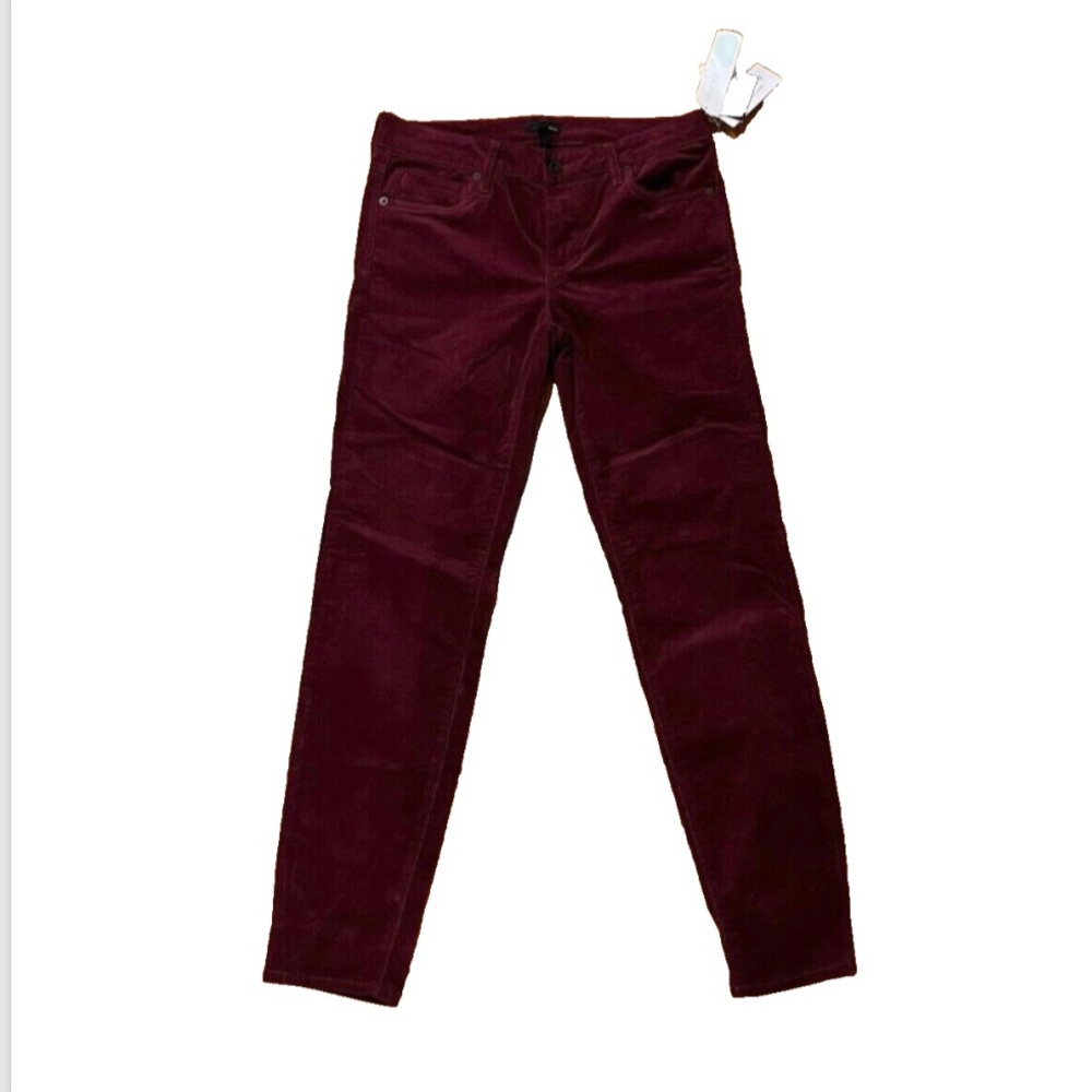 NWT Edyson Pants Size 27 Skinny Burgundy Mid-Rise Velvet Corduroy